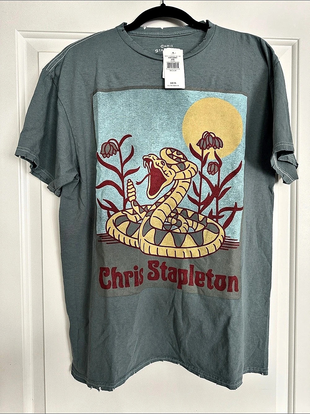 Chris Stapleton Rattlesnake Graphic T-Shirt Tee Gray & Yellow Medium